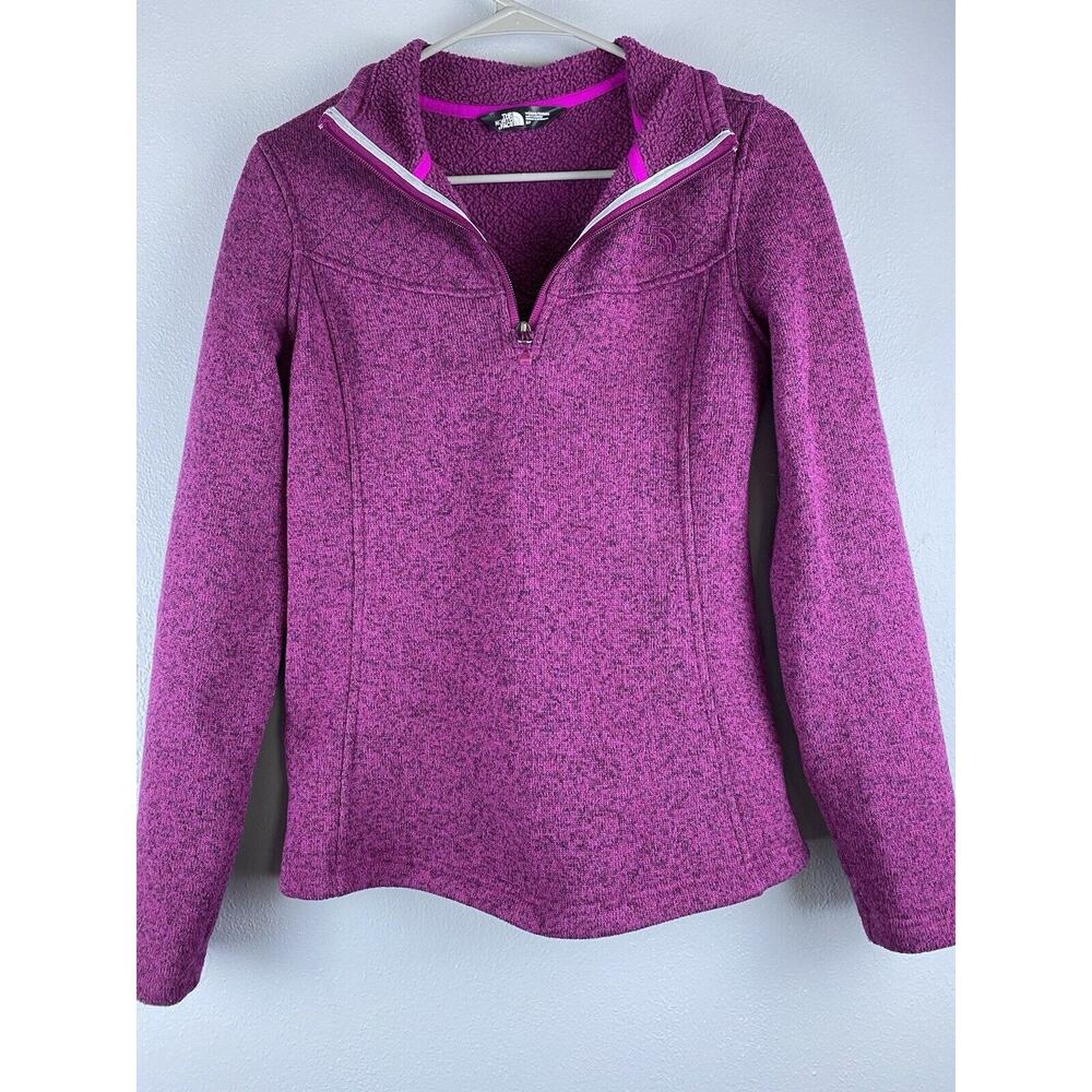 The North Face Sz S 1/4 Zip Heathered Purple LS Fitted Fleece Inside Top